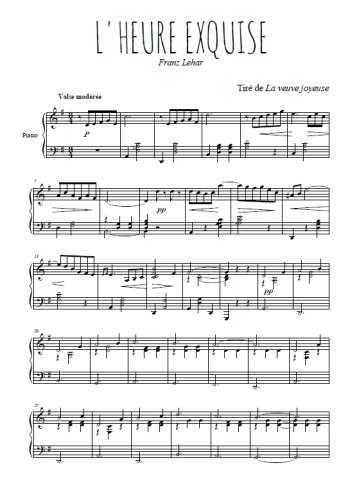 Téléchargez l'arrangement pour piano de la partition de L'heure exquise en PDF